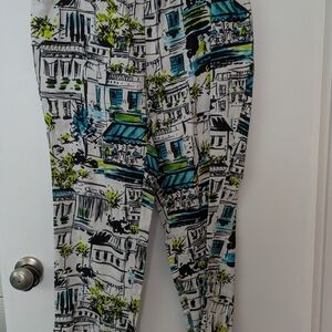 Lantana Black and White Graphic Print Linen Pant